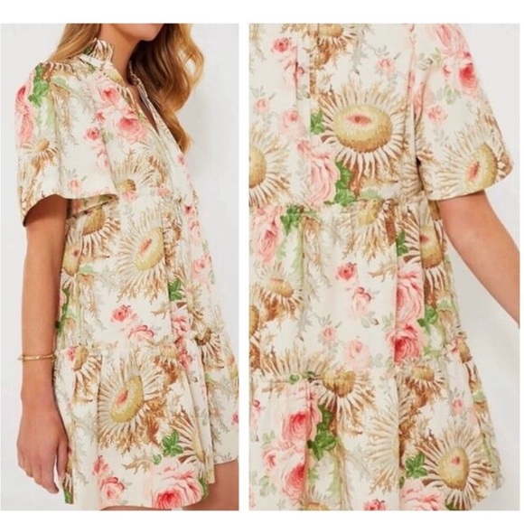 Tuckernuck Crawford Mini Dress Sun Faded Floral V neck Flutter Sleeve XL NEW - Picture 14 of 15